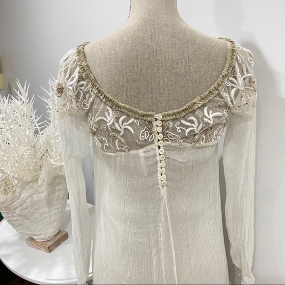 Free People Beaded Lace Shift Dress Cream Regal Princess Core Sz S Bridgerton - Picture 7 of 16